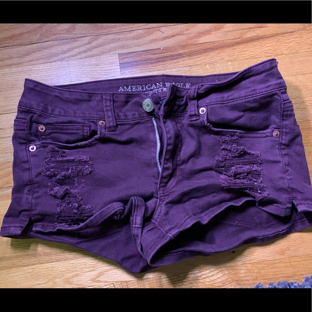 burgundy jean shorts